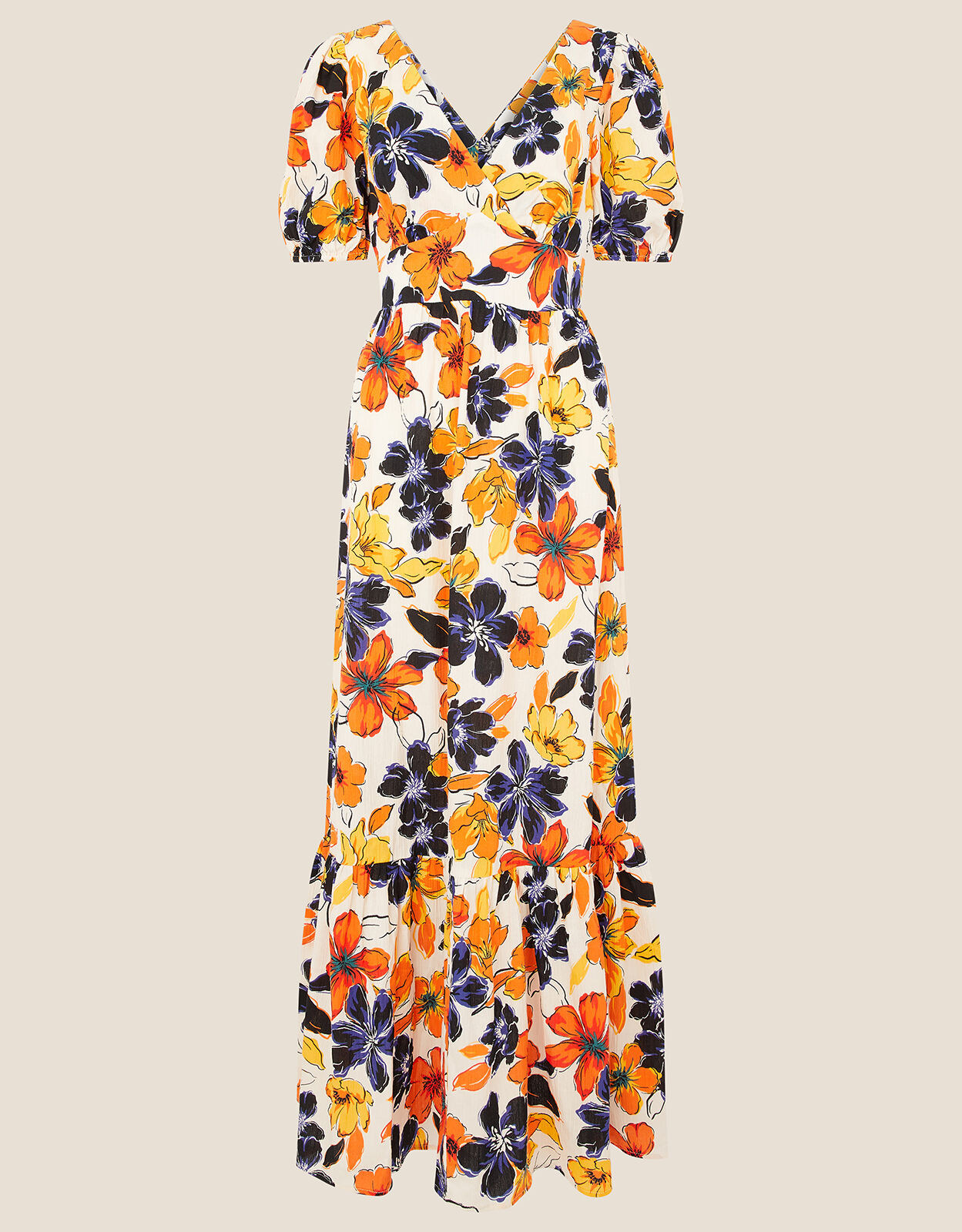 Floral Maxi Dress in Pure Cotton Orange ...